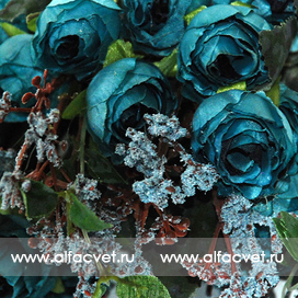 искусственные цветы букет роз цвета синий 12